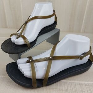 Crocs Womens Really Sexy Sandal Size 7 Smoke Olive Strappy Thong Slingback Shoe